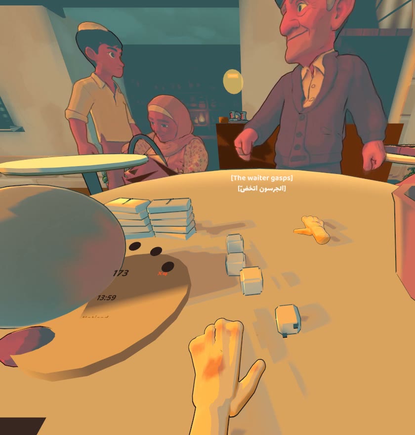 Knock the tea glass off the table. Real physics, real paws, a very real CRASH.
